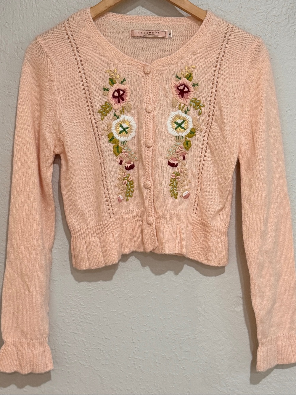 LACEMADE Sweet Nectar Fairycore Cropped Embroidered Cardigan Cottagecore Floral - Picture 2 of 8